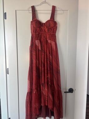 ASOS Red Printed Bustier Maxi Dress
